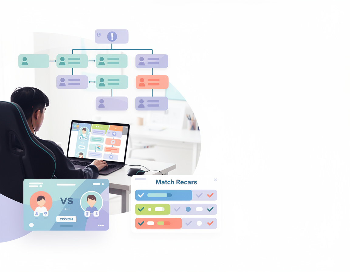Ilustrasi cara daftar turnamen game online TOGON77 dengan bracket, room match, dan bukti skor